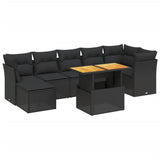 Set Divani da Giardino con Cuscini 8 pz Nero in Polyrattan