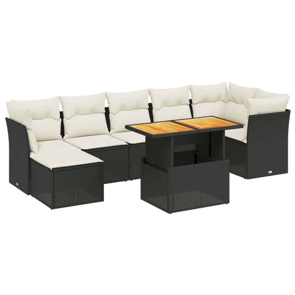 Set Divani da Giardino con Cuscini 8 pz Nero in Polyrattan