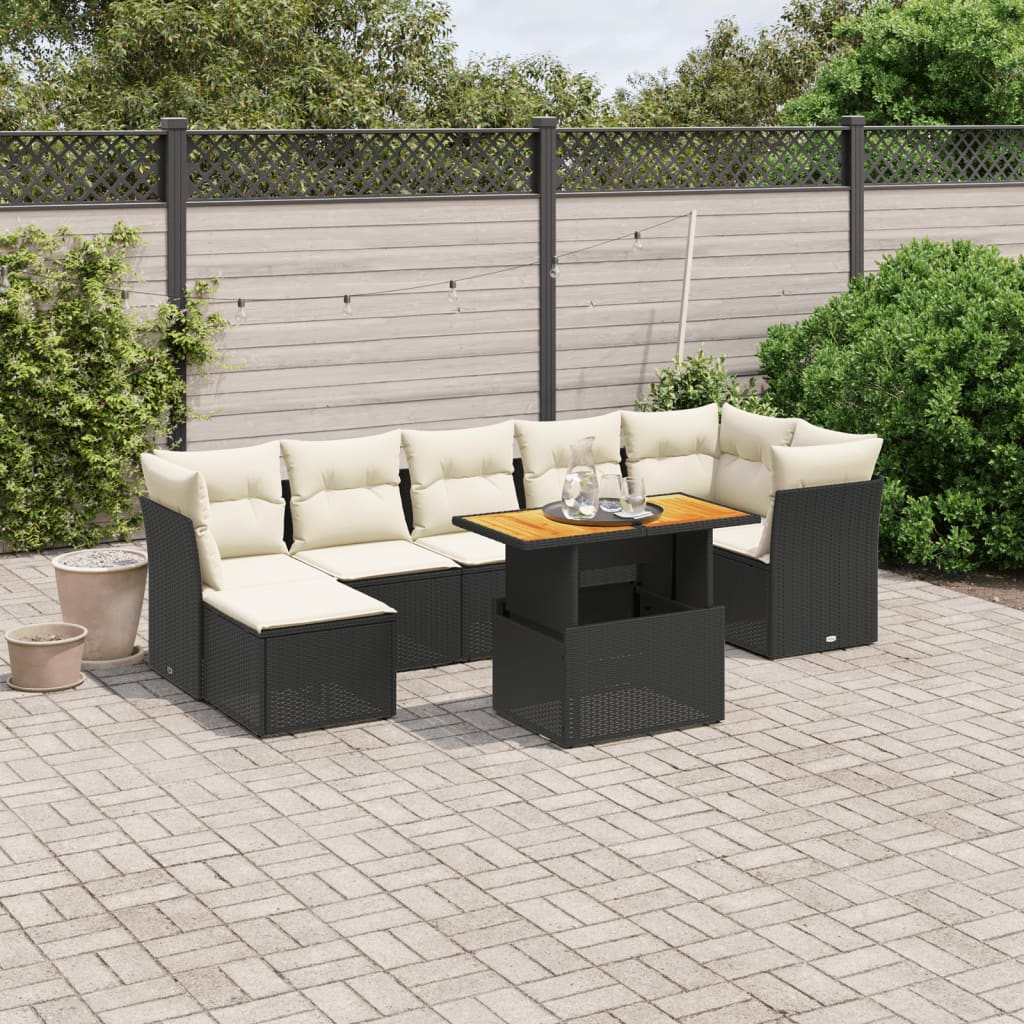 Set Divani da Giardino con Cuscini 8 pz Nero in Polyrattan