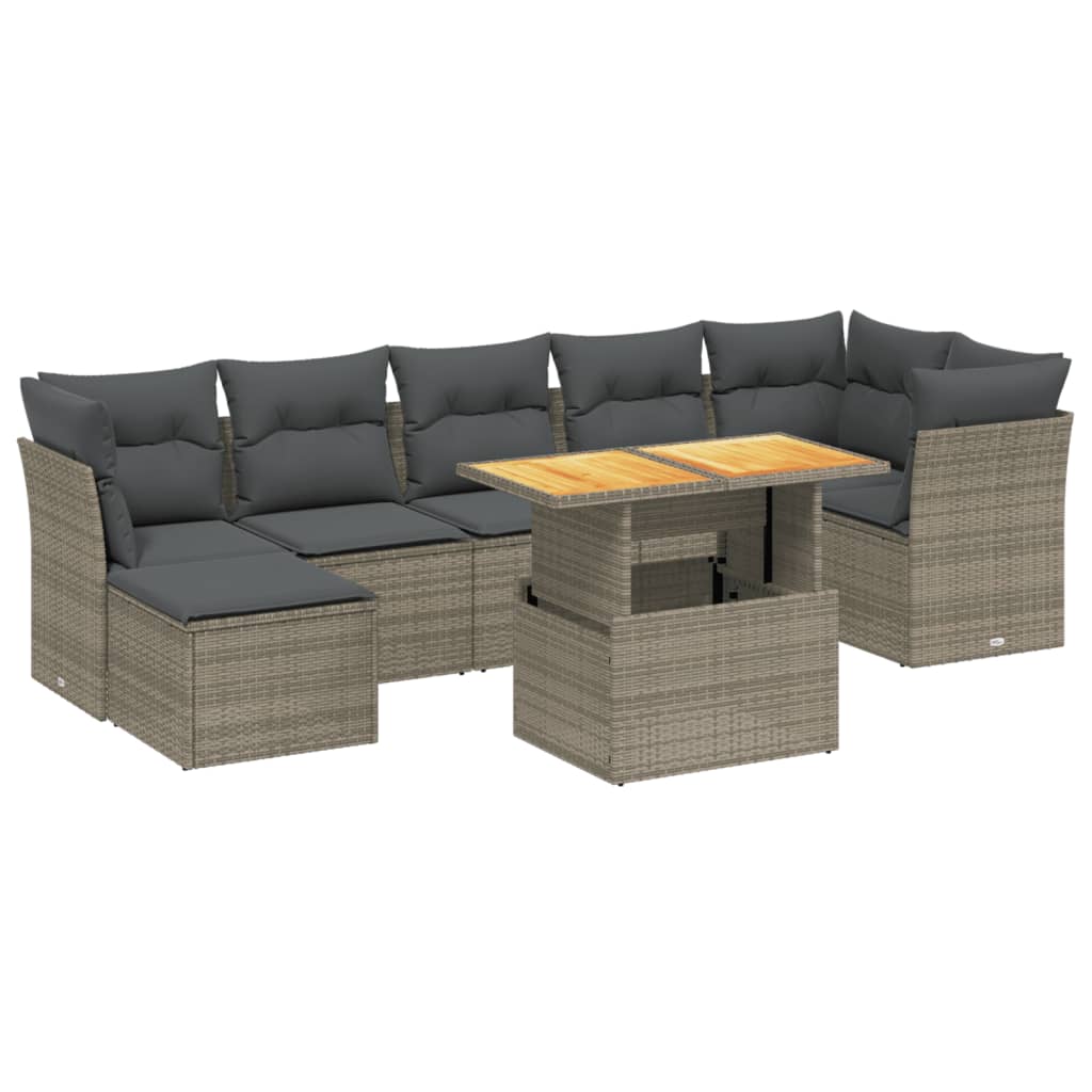 Set Divano da Giardino 8 pz con Cuscini Grigio in Polyrattan