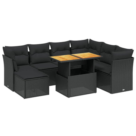 Set Divani da Giardino con Cuscini 8 pz Nero in Polyrattan