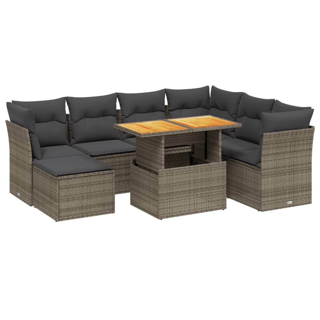 Set Divano da Giardino 8 pz con Cuscini Grigio in Polyrattan