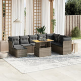 Set Divano da Giardino 9 pz con Cuscini Grigio in Polyrattan