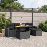 Set Divano da Giardino 6 pz con Cuscini Nero in Polyrattan