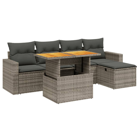 Set Divano da Giardino 6 pz con Cuscini Grigio in Polyrattan