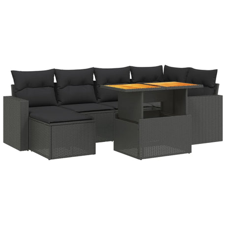 Set Divani da Giardino con Cuscini 7pz Nero Polyrattan