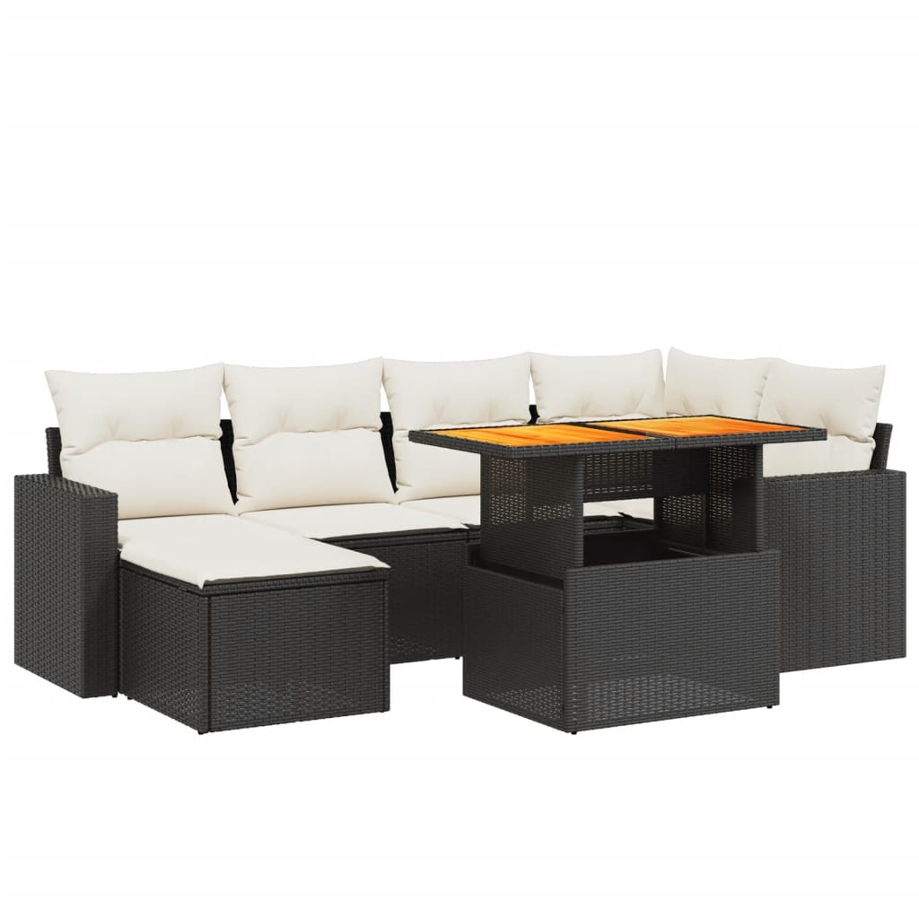 Set Divani da Giardino con Cuscini 7pz Nero Polyrattan