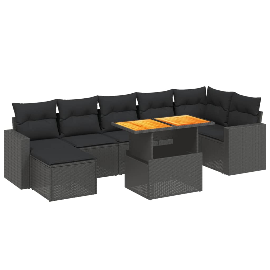 Set Divani da Giardino con Cuscini 8 pz Nero in Polyrattan