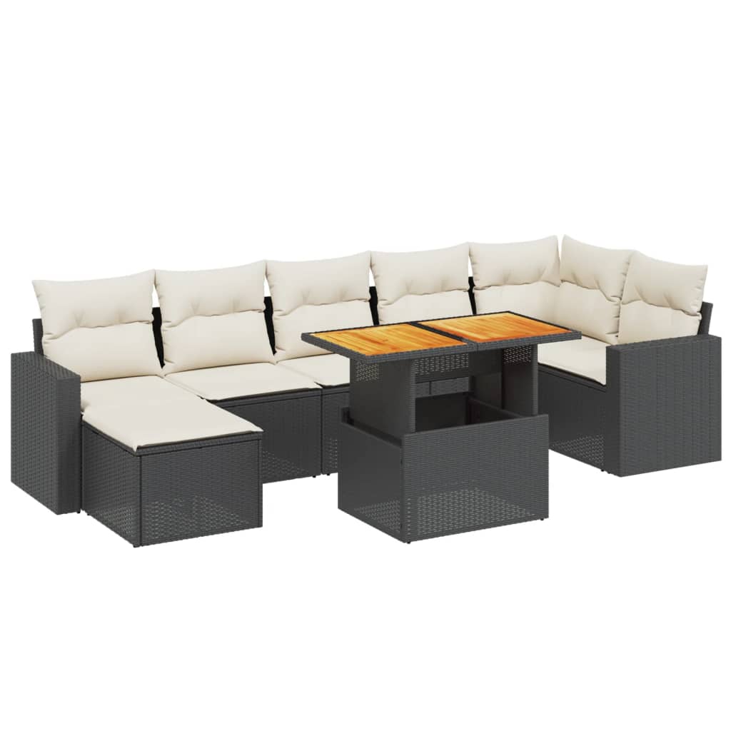 Set Divani da Giardino con Cuscini 8 pz Nero in Polyrattan