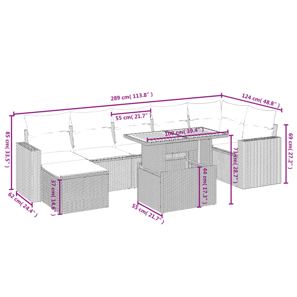 Set Divani da Giardino con Cuscini 8 pz Nero in Polyrattan