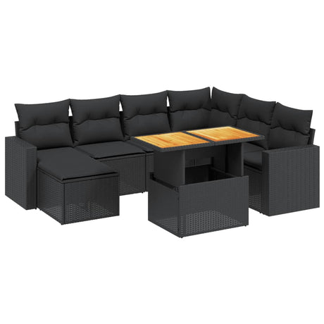 Set Divani da Giardino con Cuscini 8 pz Nero in Polyrattan