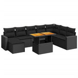 Set Divani da Giardino 9 pz con Cuscini Nero in Polyrattan