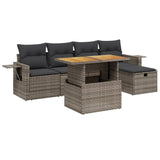 Set Divano da Giardino 6 pz con Cuscini Grigio in Polyrattan