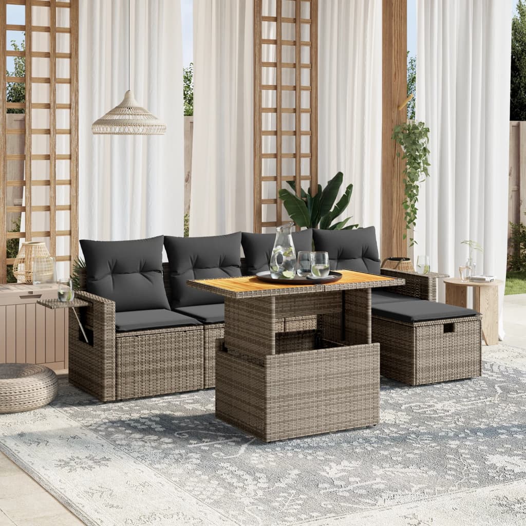 Set Divano da Giardino 6 pz con Cuscini Grigio in Polyrattan