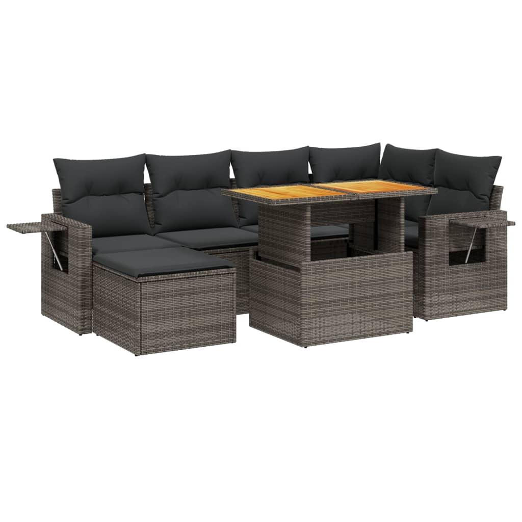 Set Divani da Giardino 7 pz con Cuscini Grigio in Polyrattan