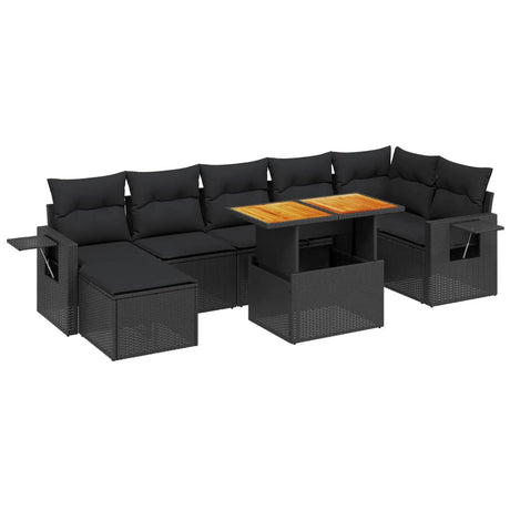 Set Divani da Giardino con Cuscini 8 pz Nero in Polyrattan