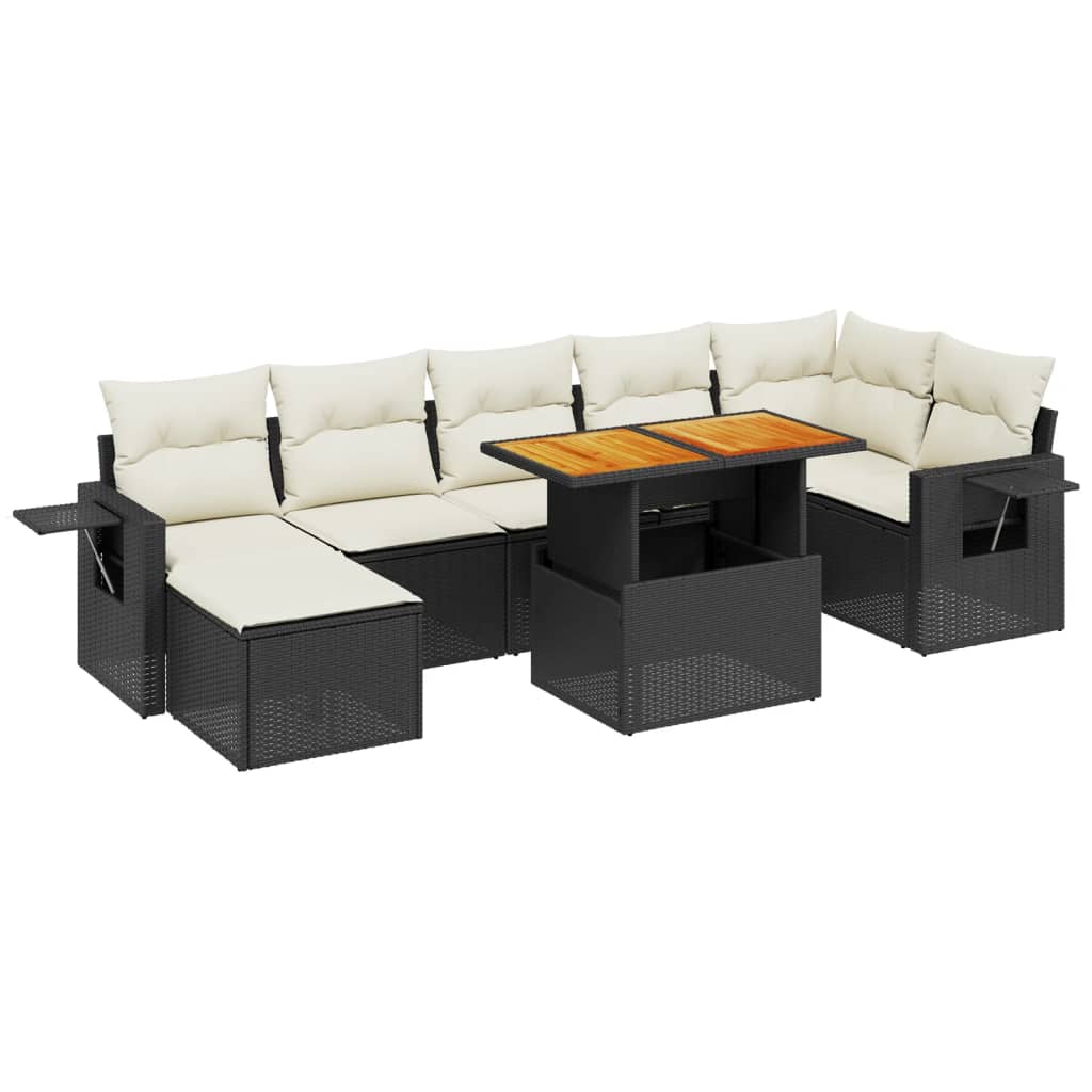 Set Divani da Giardino con Cuscini 8 pz Nero in Polyrattan