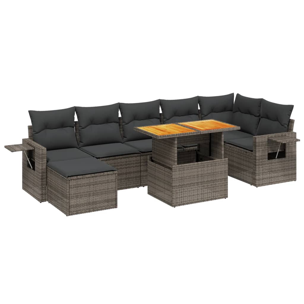 Set Divano da Giardino 8 pz con Cuscini Grigio in Polyrattan