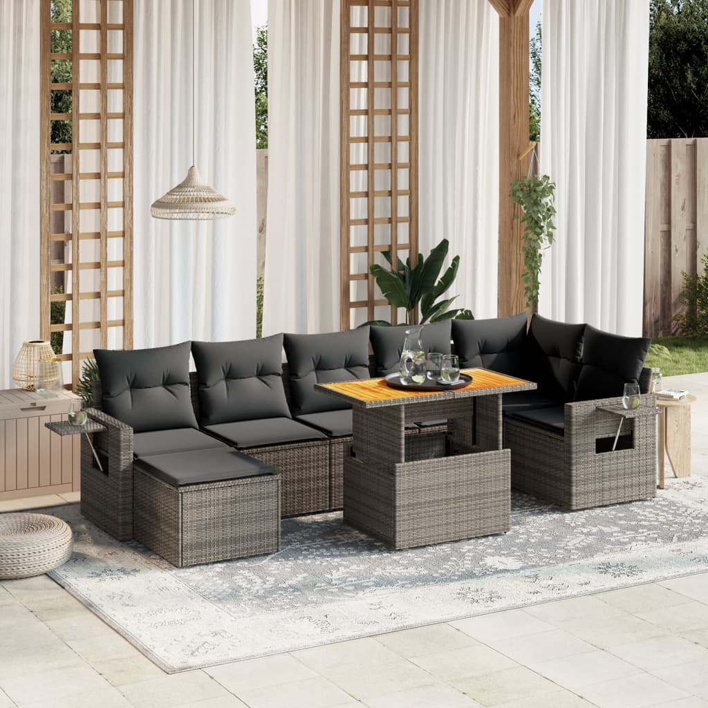 Set Divano da Giardino 8 pz con Cuscini Grigio in Polyrattan