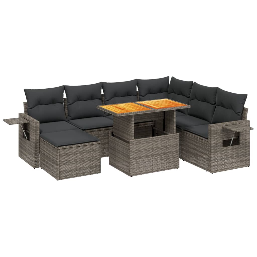 Set Divano da Giardino 8 pz con Cuscini Grigio in Polyrattan