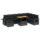 Set Divani da Giardino 9 pz con Cuscini Nero in Polyrattan