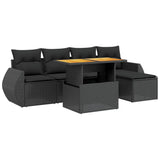 Set Divano da Giardino 6 pz con Cuscini Nero in Polyrattan