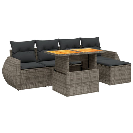 Set Divano da Giardino 6 pz con Cuscini Grigio in Polyrattan