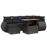 Set Divani da Giardino con Cuscini 7pz Nero Polyrattan