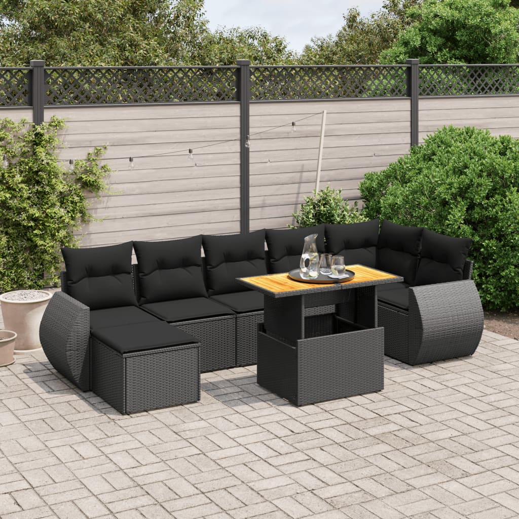 Set Divani da Giardino con Cuscini 8 pz Nero in Polyrattan