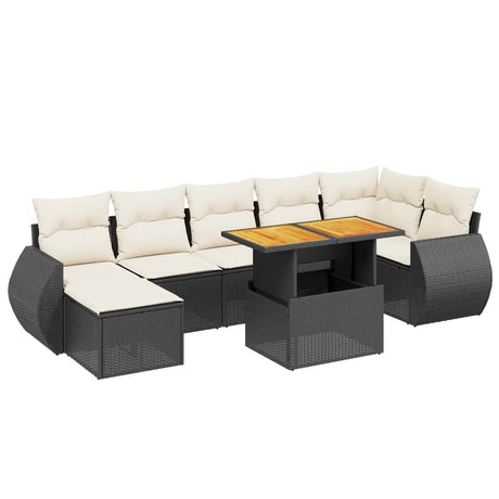 Set Divani da Giardino con Cuscini 8 pz Nero in Polyrattan