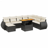 Set Divani da Giardino 9 pz con Cuscini Nero in Polyrattan