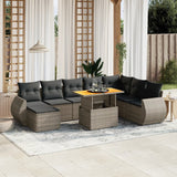 Set Divano da Giardino 9 pz con Cuscini Grigio in Polyrattan