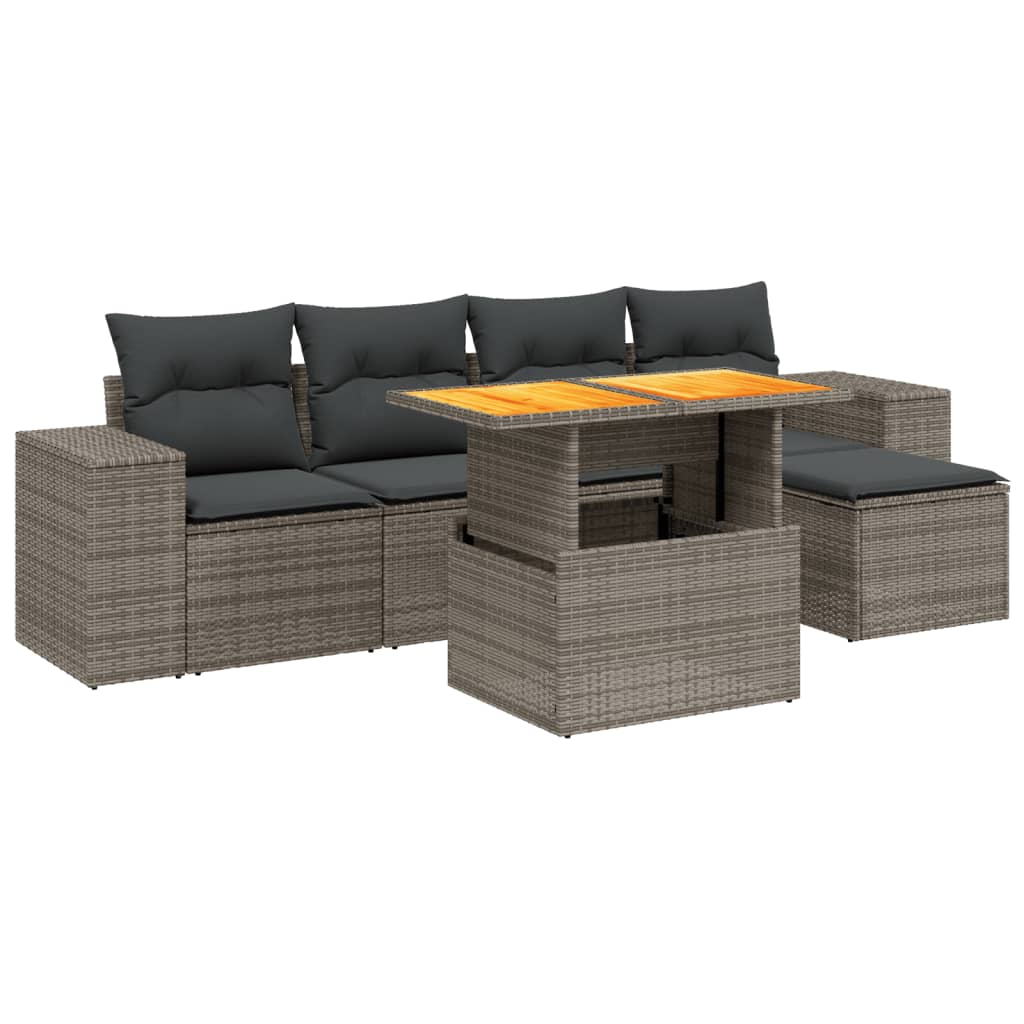 Set Divano da Giardino 6 pz con Cuscini Grigio in Polyrattan