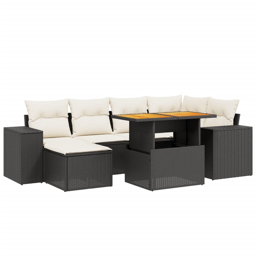 Set Divani da Giardino con Cuscini 7pz Nero Polyrattan