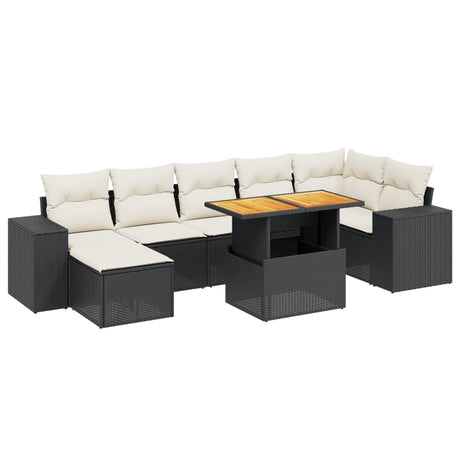 Set Divani da Giardino con Cuscini 8 pz Nero in Polyrattan