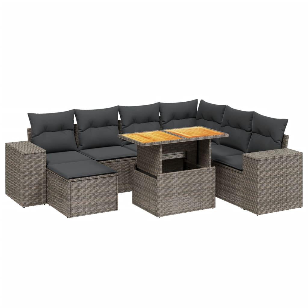 Set Divano da Giardino 8 pz con Cuscini Grigio in Polyrattan