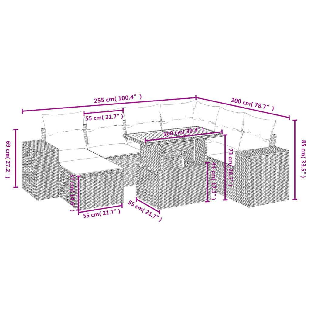 Set Divano da Giardino 8 pz con Cuscini Grigio in Polyrattan