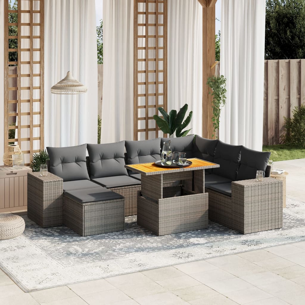 Set Divano da Giardino 8 pz con Cuscini Grigio in Polyrattan