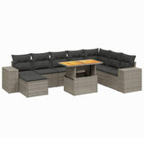 Set Divano da Giardino 9 pz con Cuscini Grigio in Polyrattan