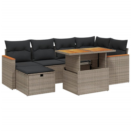 Set Divani da Giardino 7 pz con Cuscini Grigio in Polyrattan