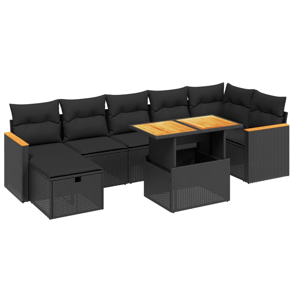 Set Divani da Giardino con Cuscini 8 pz Nero in Polyrattan