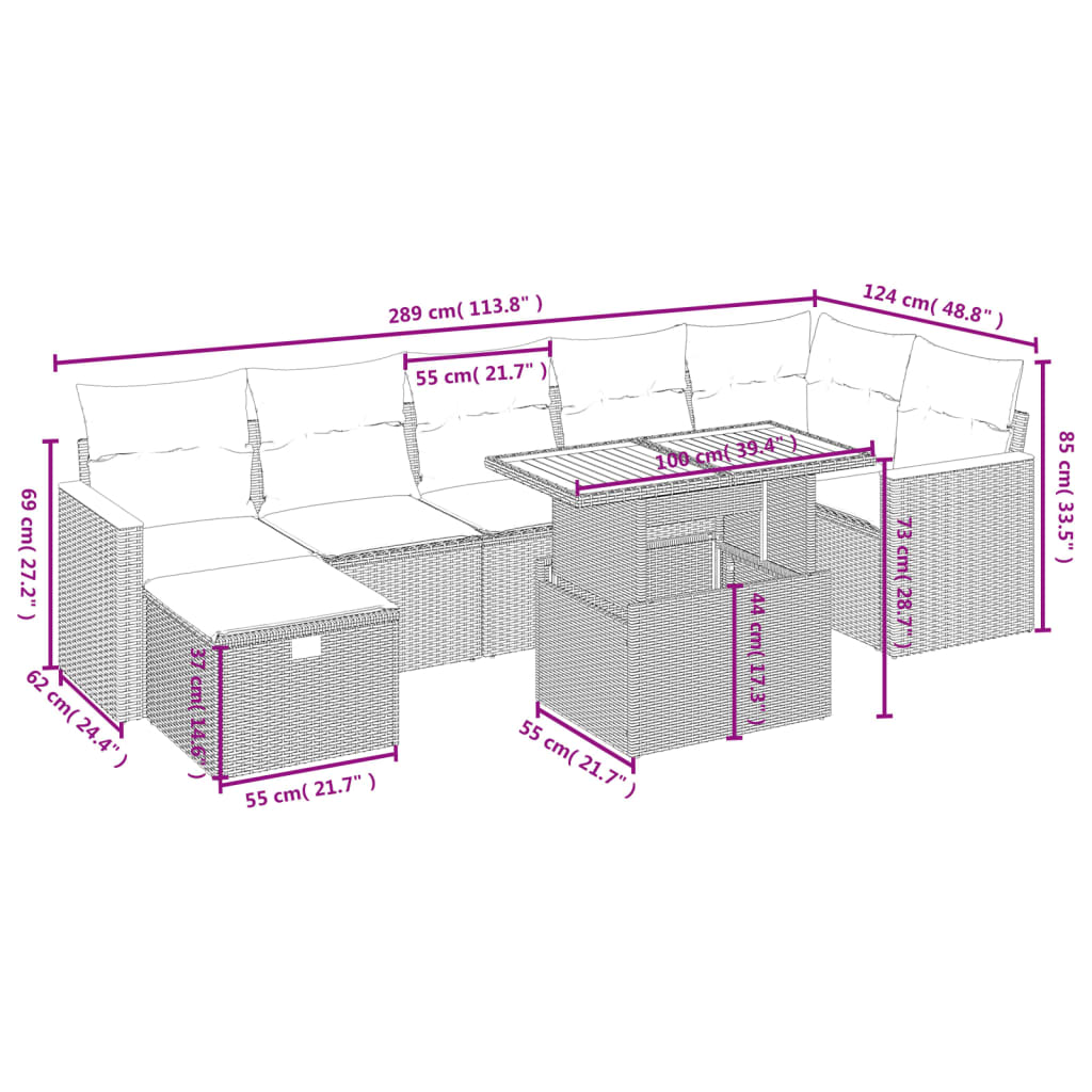 Set Divani da Giardino con Cuscini 8 pz Nero in Polyrattan