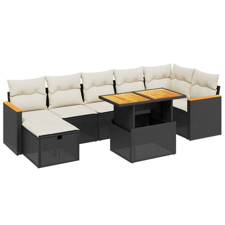 Set Divani da Giardino con Cuscini 8 pz Nero in Polyrattan