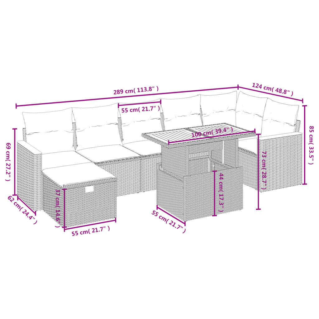 Set Divani da Giardino con Cuscini 8 pz Nero in Polyrattan