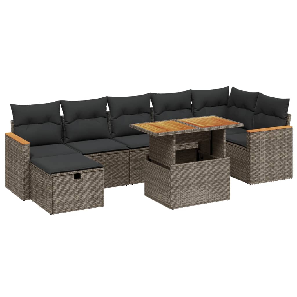 Set Divano da Giardino 8 pz con Cuscini Grigio in Polyrattan