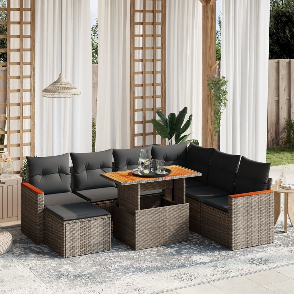 Set Divano da Giardino 8 pz con Cuscini Grigio in Polyrattan