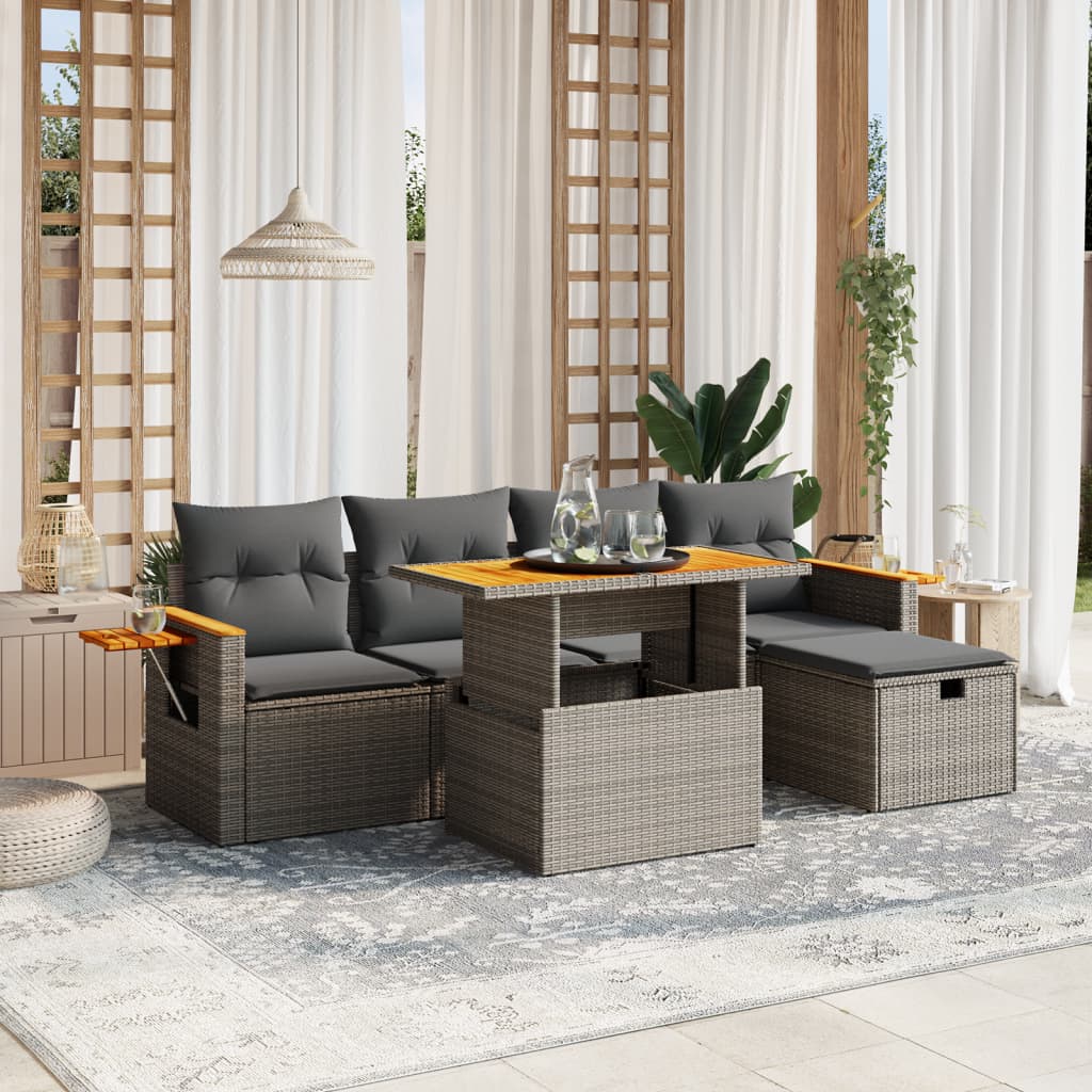 Set Divano da Giardino 6 pz con Cuscini Grigio in Polyrattan