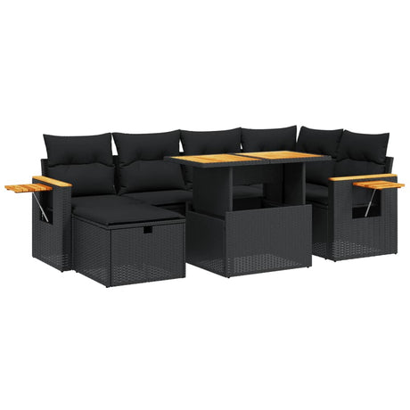 Set Divani da Giardino con Cuscini 7pz Nero Polyrattan