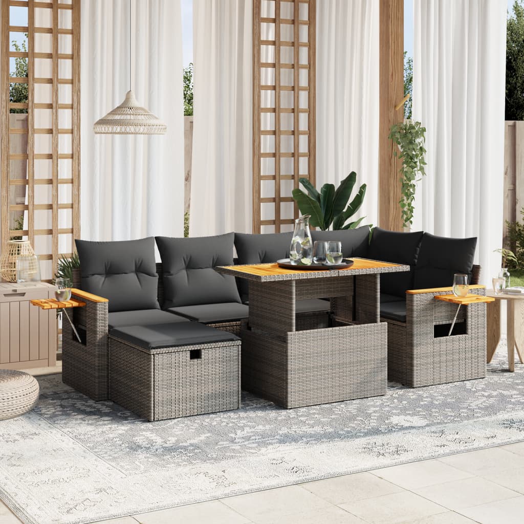 Set Divani da Giardino 7 pz con Cuscini Grigio in Polyrattan