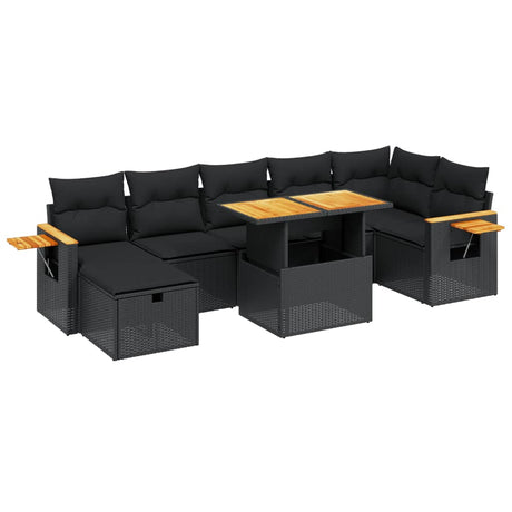 Set Divani da Giardino con Cuscini 8 pz Nero in Polyrattan